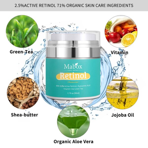 Mabox Moisturizer Cream for Face and Eye Area with 2.5% Active Retinol, Hyaluronic Acid, Vitamin E (1.7 Fl. Oz) - Image 8