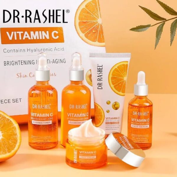 Dr Rashel Vitamin C Skin Care Series , Contains Hyaluronic Acid, Anti Aging and Collagen Essence ( Pack Of 5 Piece Set ) (+ 1 Pcs of  Mask gift)