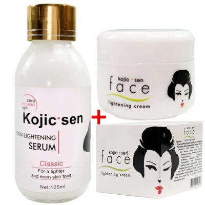 125ml Kojic Sen Whitening Serum Strong Brightening Fade Stubborn Dark Spots and 50g Lightening Face Cream Set For Black Skin