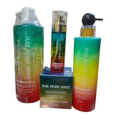 (Original)Pure Indian White Glutathione Glow Whitening Set: Lotion, Shower Gel, Face Cream & Serum