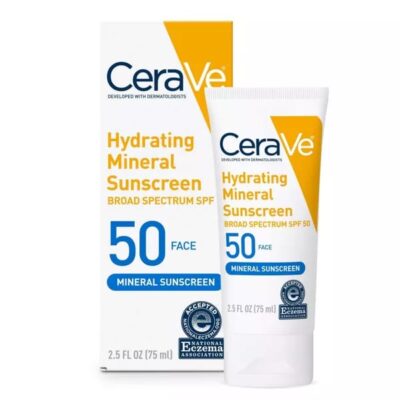 CeraVe Hydrating 100% Mineral Sunscreen for Face – SPF 50 – 2.5 fl oz