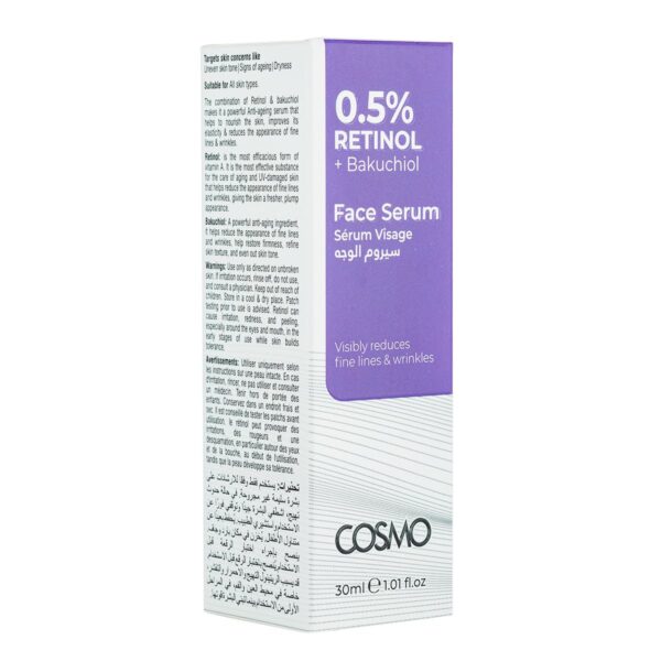(Original)COSMO DESIGNS 0.5% Retinol + Bakuchiol Visibly  Face Serum 30ml - Image 4