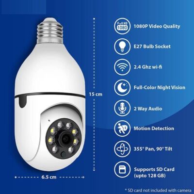(Original)V380 Pro E27 PTZ Light Bulb Camera with 1080P HD, 360° Rotation, and Smart Home Integration